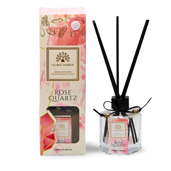 Rose Quartz Reed Diffuser 100ml Aromatherapy Reed Diffuser Bottle 100ml - Luxury Aromatherapy Home Fragrance UAE GCC | معطر غرف فاخر