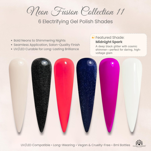 Black Elite Gel Nail Polish Set 6x8ml – UV/LED | Neon Fusion Gel Nail Polish Set UV LED High Shine | طلاء اظافر جل
Black Elite Gel Nail Polish Set 6x8ml – UV/LED | Neon Fusion Nail Gel Polish Set Long Lasting | مناكير جل