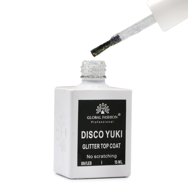 Global Fashion Disco Yuki Top Coat 15ml, No Wipe Gel Polish Top, Nail Glossy Coat, Top Coat for Gel Nails, جل جلوبال فاشن ديسكو يوكي توب كوت
