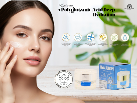 Hyaluron + Polyglutamic Deep Hydration Cream 30g Face Cream Close Up - Hydrating Anti Aging Skincare Treatment | كريم وجه صورة مقربة