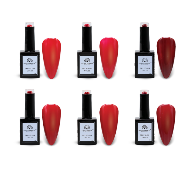 Crimson Cascade Gel Nail Polish Collection | 7–12 Crimson Cascade 6p Crimson Red Gel Nail Polish Bottle 15ml - UV LED Soak Off Nail Color UAE GCC | طلاء أظافر جل أحمر
