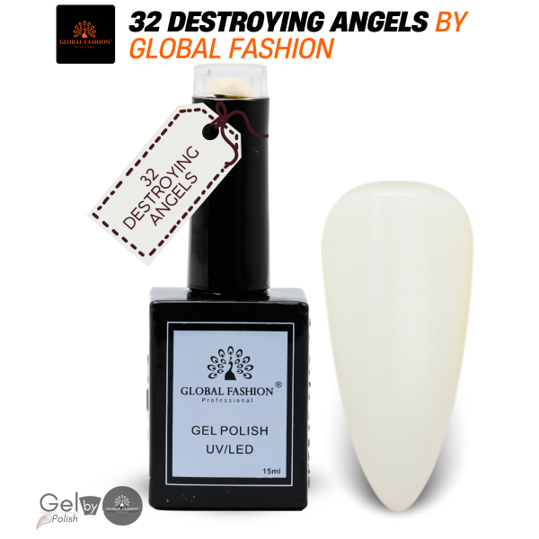 Delicate Whites Nail Polish 15ml UV LED | 32-Destroying Angels 1p White Gel Nail Polish Bottle 15ml - UV LED Soak Off Nail Color UAE GCC | طلاء أظافر جل أبيض
