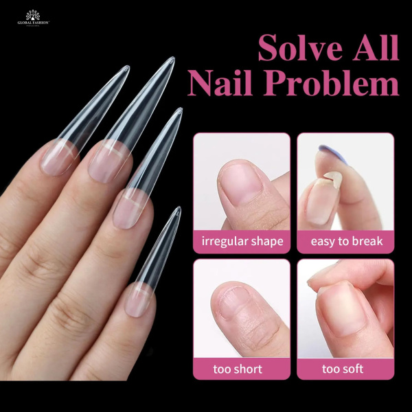 Global Fashion Gel Tips 02 Set 4in1 – 192pcs 12 Sizes Long Lasting Nail Extensions
