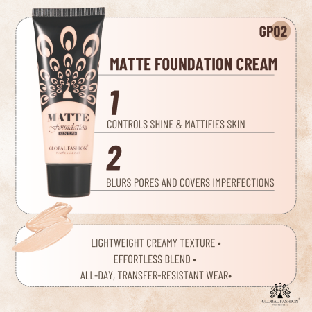 Global Fashion matte foundation close up waterproof oil free finish كريم اساس لقطة مقربة مطفي