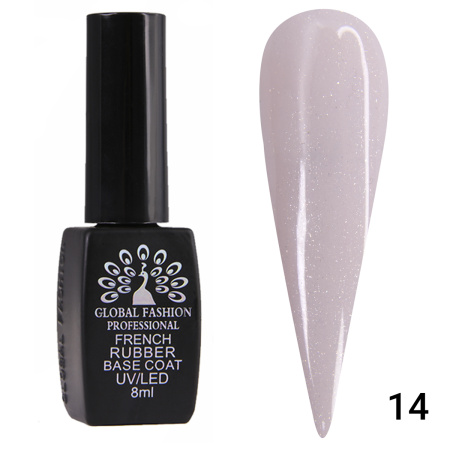Rubber base for gel polish French with shimmer, Rubber Base Coat French, 8 ml, Global Fashion 014