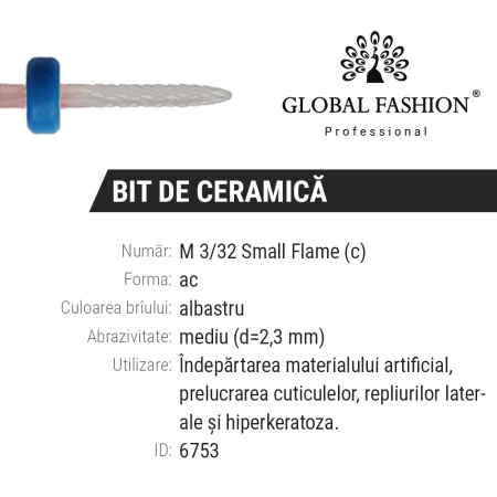 Ceramic cuticle attachment M 3/32 Small Flame (c)