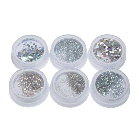 Decor DISCO - GLITTER reflective for nail design, Global Fashion set No. 05, 6 pcs.
