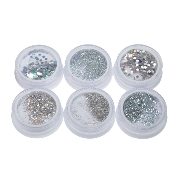 Decor DISCO - GLITTER reflective for nail design, Global Fashion set No. 05, 6 pcs.