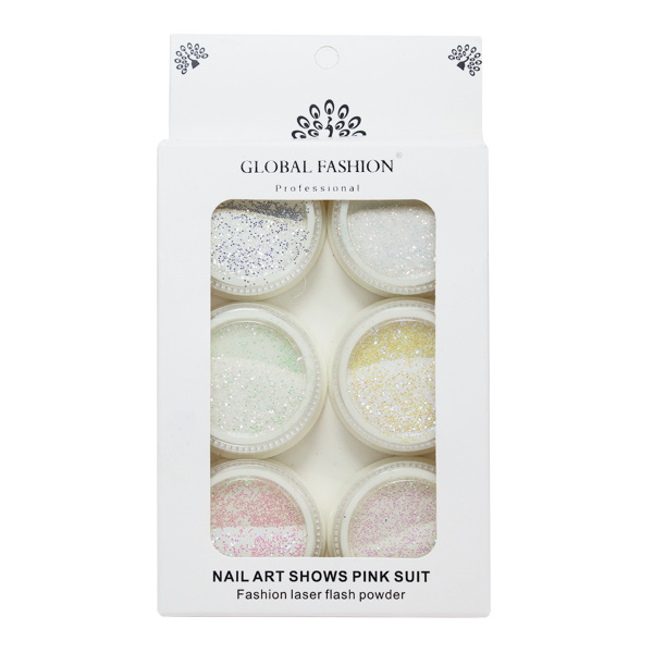 Decor DIAMOND GLITTER for nail design, Global Fashion set No. 01, 6 pcs.