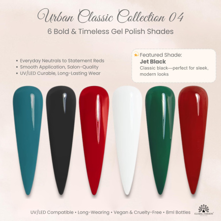 Black Elite Gel Nail Polish Set 6x8ml – UV/LED | Urban Classic Gel Nail Polish Close View High Shine | طلاء اظافر جل
Black Elite Gel Nail Polish Set 6x8ml – UV/LED | Urban Classic Nail Gel Set Detailed View Long Lasting | مناكير جل