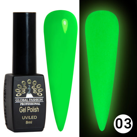 Luminous Global Fashion Gel Polish 8ml, glowing in the dark, 03