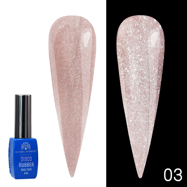 Disco Opal Reflective Rubber Base Coat | Shimmering Builder Gel for Gel Nails , 8ml | 03
