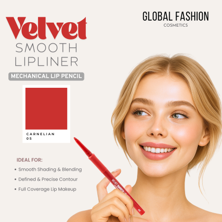 Velvet Smooth lip liner close up creamy texture matte finish قلم تحديد شفاه لقطة مقربة