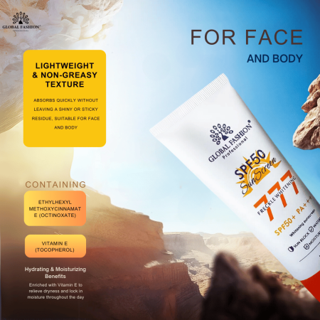 SPF 50 Sunscreen Face & Body 50g UVA/UVB Protection Sunscreen Close Up - SPF Sun Protection Cream with Vitamin E | واقي شمس صورة مقربة