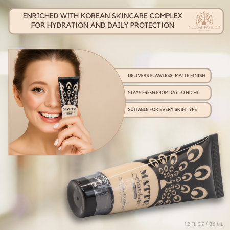 Global Fashion matte foundation close up waterproof oil free finish كريم اساس لقطة مقربة مطفي