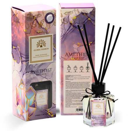 Amethyst Essence Reed Diffuser 100ml Aromatherapy Reed Diffuser Close Up - Luxury Aromatherapy Home Decor Fragrance | معطر منزلي صورة مقربة