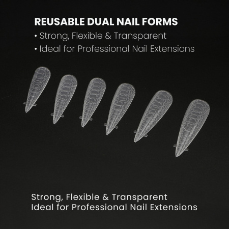 Dual Nail Forms 120pcs – Clear Poly Gel Forms | Stiletto Nail Tips Close View Extension Kit | اطراف اظافر
Dual Nail Forms 120pcs – Clear Poly Gel Forms | Stiletto Dual Nail Forms Detailed View | اظافر صناعية