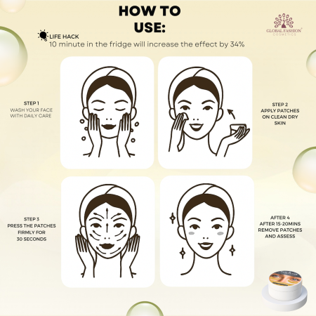 Korean 24K Gold Collagen Under Eye Patches 30 Pairs Eye Patch Close Up - Hydrating Collagen Under Eye Treatment | لاصقات العين صورة مقربة