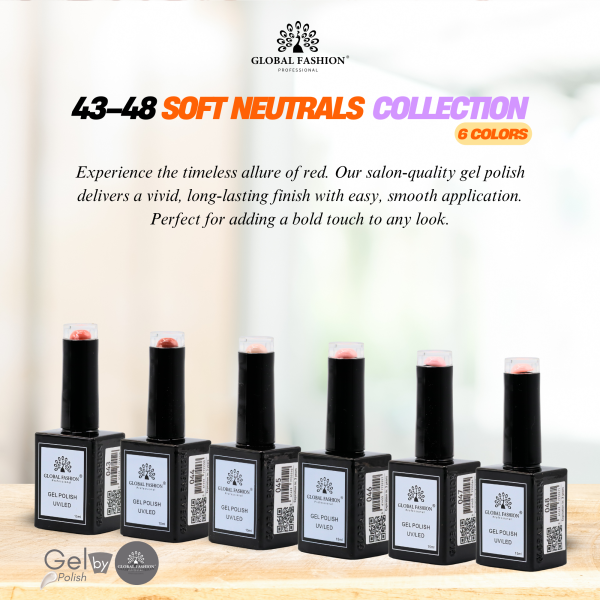 Soft Neutrals Gel Nail Polish Collection | 43–48 Soft Neutrals 6p Neutral Gel Nail Polish Bottle 15ml - UV LED Soak Off Nail Color UAE GCC | طلاء أظافر جل نيود