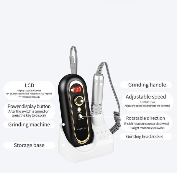 BQ-504A Cordless Nail Drill 30000 RPM LCD | Grey Cordless Nail Drill 30000 RPM LCD Electric Nail File UAE GCC | جهاز أظافر