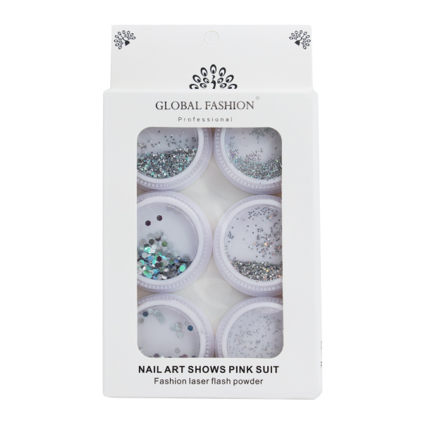 Decor DISCO - GLITTER reflective for nail design, Global Fashion set No. 05, 6 pcs.