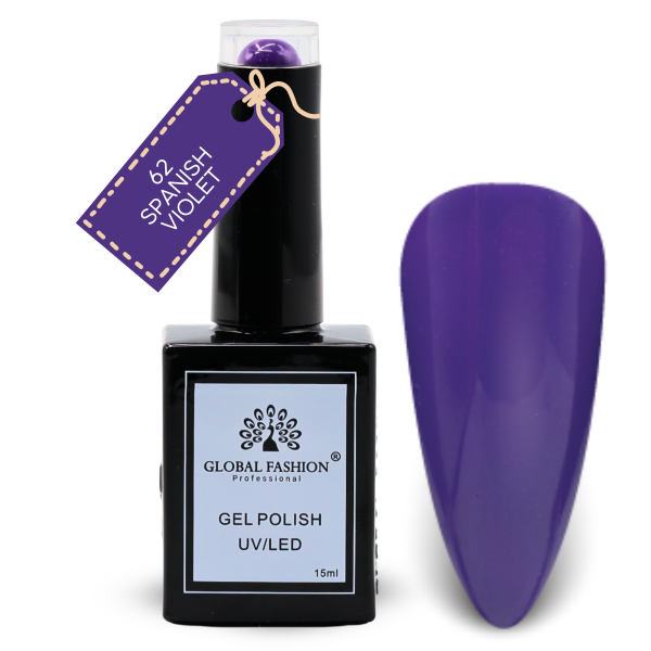 Fuchsia Fever Nail Polish 15ml UV LED | 62-Spanish Violet 1p Fuchsia Purple Gel Nail Polish Bottle 15ml - UV LED Soak Off Nail Color UAE GCC | طلاء أظافر جل بنفسجي