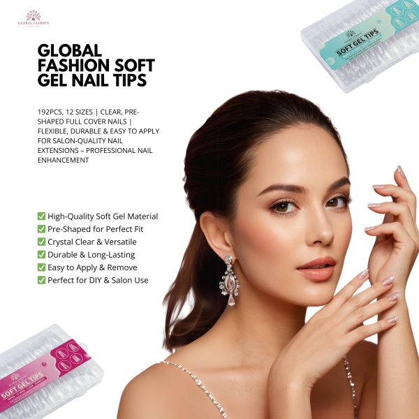 Global Fashion Gel Tips 02 Set 4in1 – 192pcs 12 Sizes Long Lasting Nail Extensions
