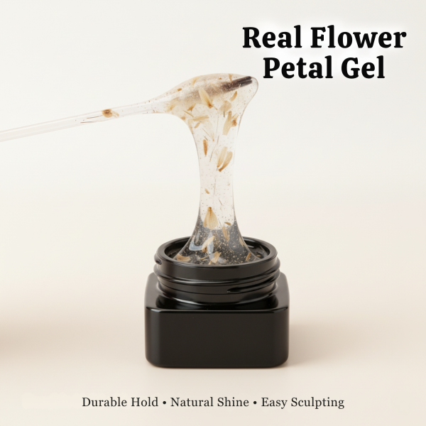 Global Fashion HEMA-Free Builder Flower Gel – Self-Leveling Clear Pink with Real Dried Petals
