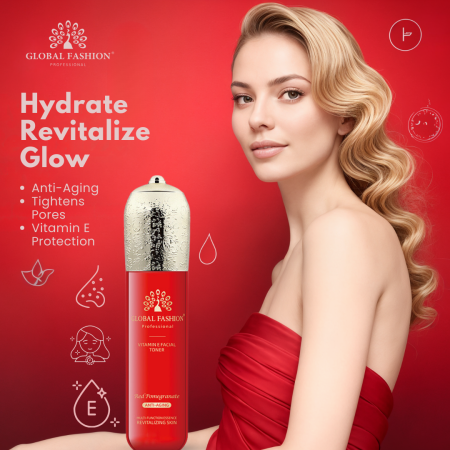 Vitamin E skincare set close up youthful glow finish مجموعة عناية بالبشرة لقطة مقربة
